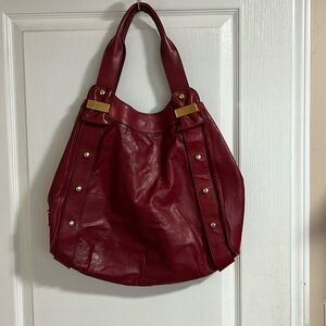Elegant Red Leather Tote Bag Badgley Mischka